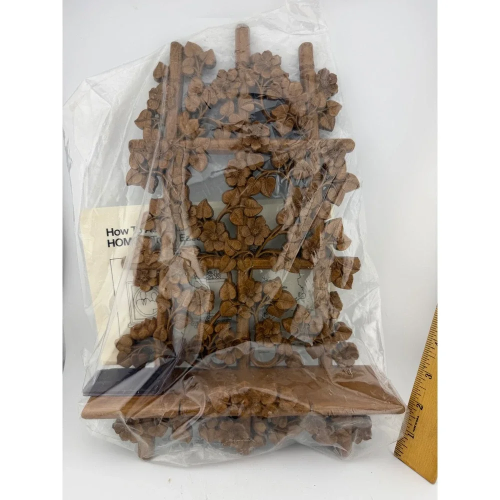Homco Trellis Wall Shelf Easel 1534 Brown New Vintage 1984 Floral Faux Wood